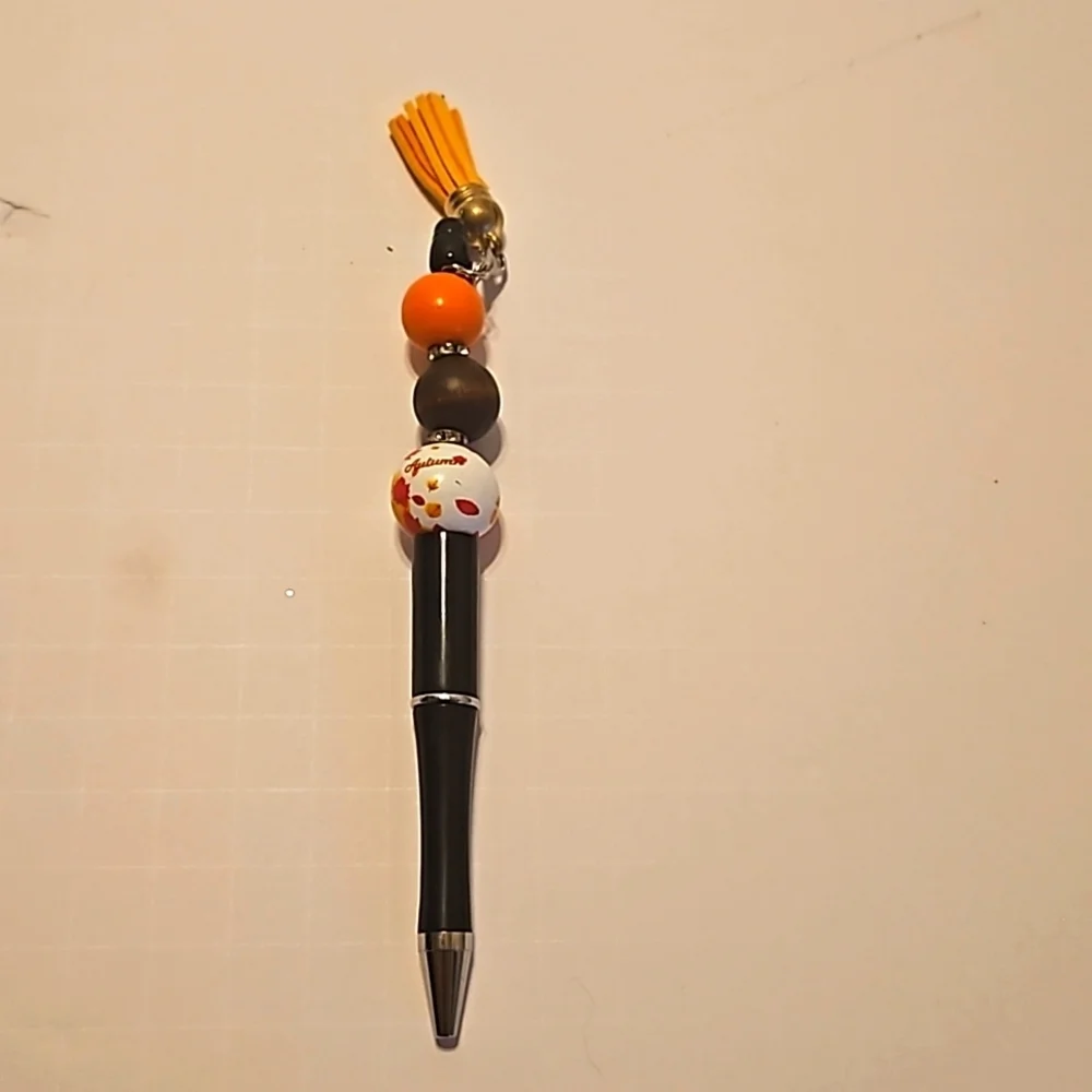 Hand Crafted beaded pens Set of 3 holiday motif handmade halloween fall floral